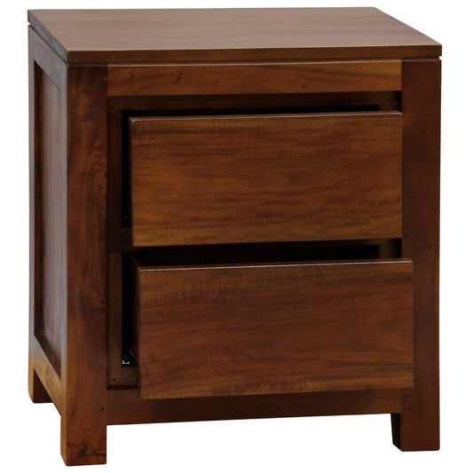 TANAKA SOLID MAHOGANY TIMBER BEDSIDE TABLE WITH 2 DRAWERS IN MAHOGANY COLOUR