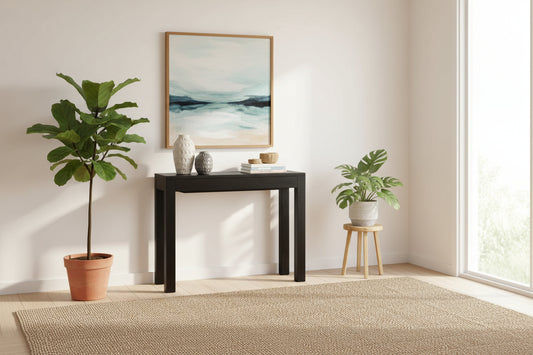 TANAKA SOLID MAHOGANY TIMBER CONSOLE TABLE/HALL TABLE WITH 1 HIDDEN DRAWER 90CM IN CHOCOLATE - MyChocolateWood