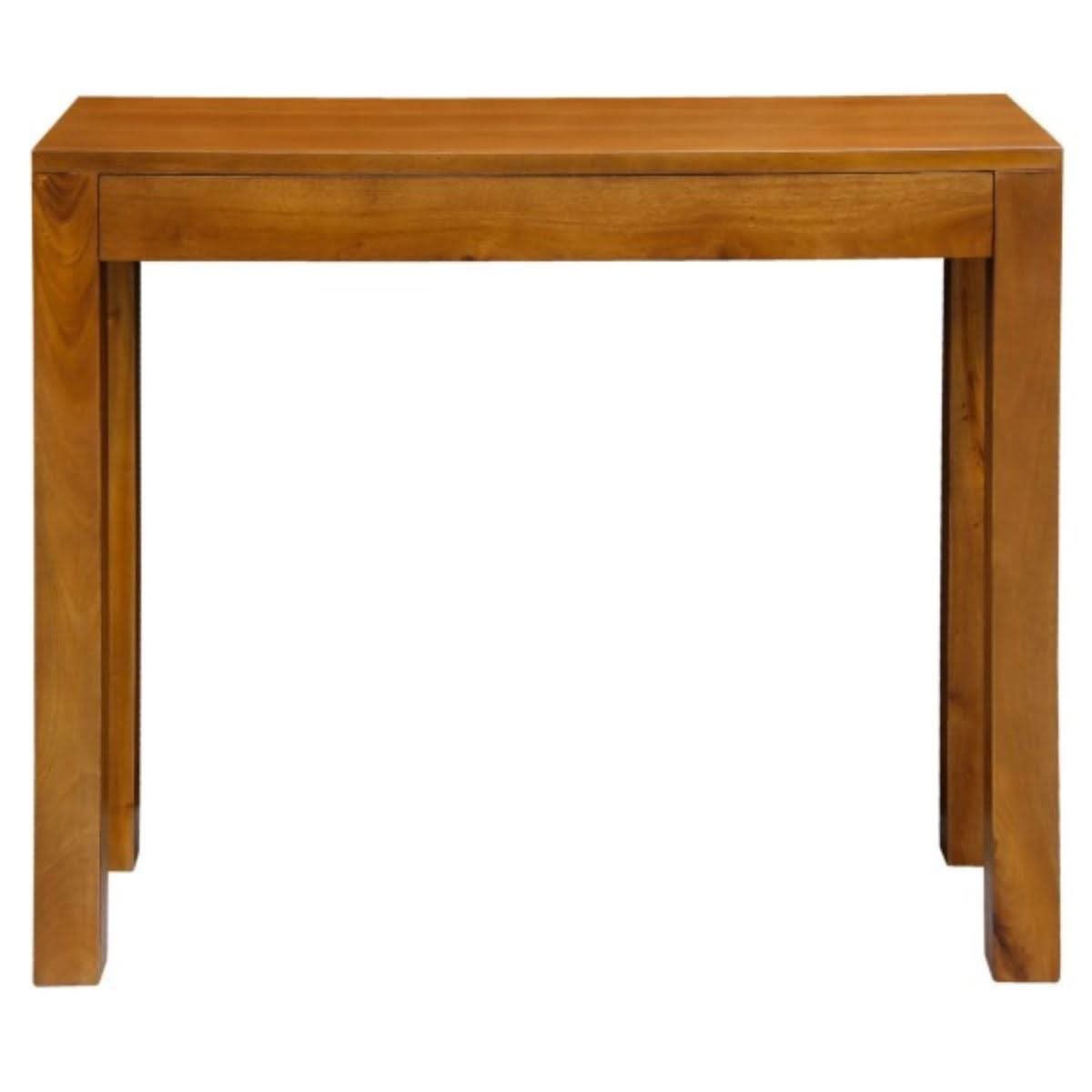 Tanaka Solid Mahogany Console Table 90cm with 1 Hidden Drawer in Light Pecan - Chocolate Wood