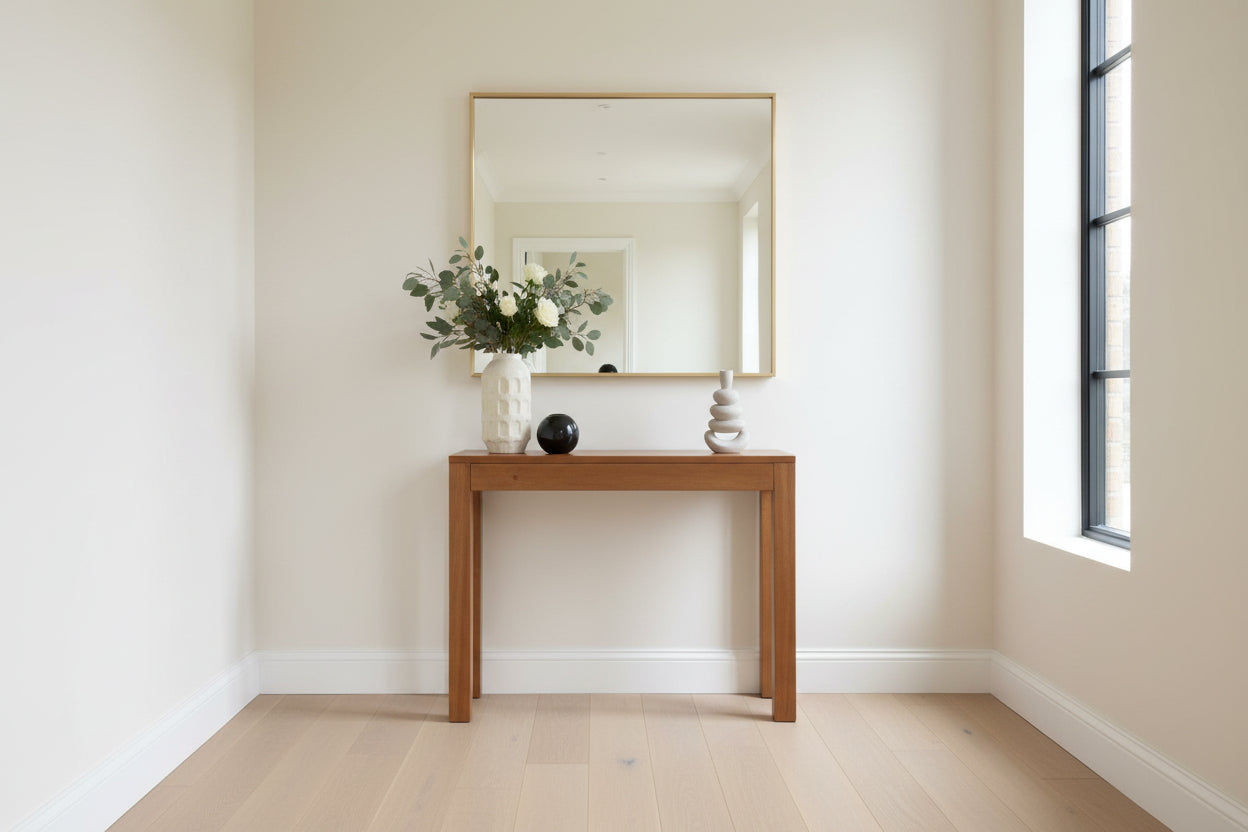 Tanaka Solid Mahogany Console Table 90cm with 1 Hidden Drawer in Light Pecan - Chocolate Wood