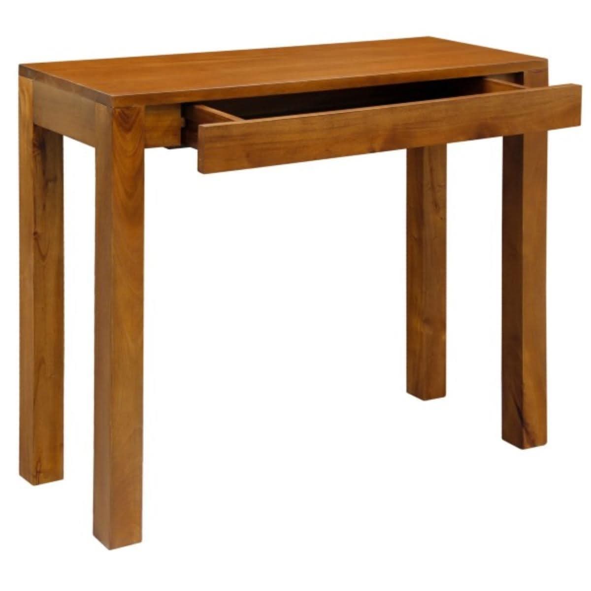 Tanaka Solid Mahogany Console Table 90cm with 1 Hidden Drawer in Light Pecan - Chocolate Wood