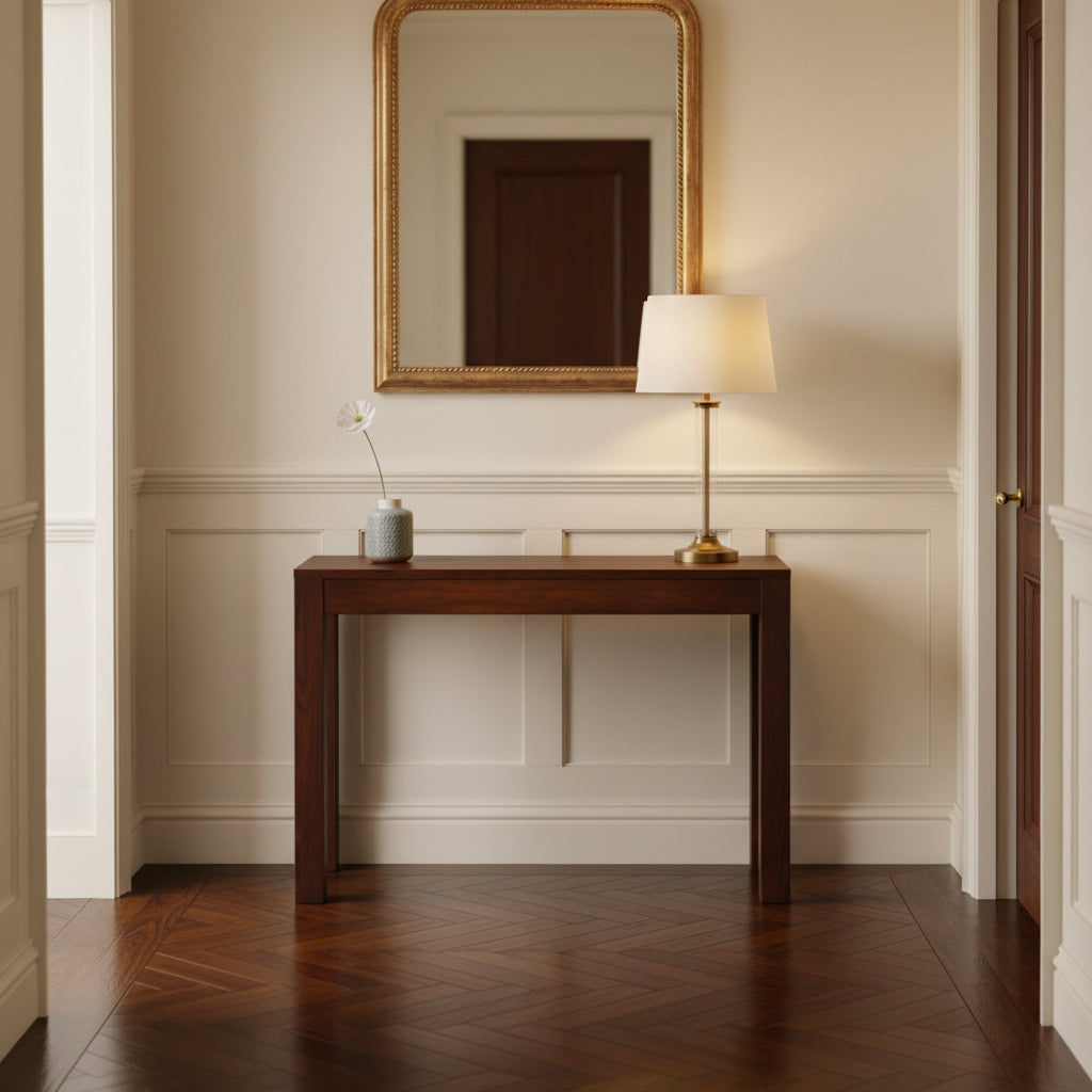 Tanaka Solid Mahogany Console Table 90cm with 1 Hidden Drawer in Mahogany - Chocolate Wood