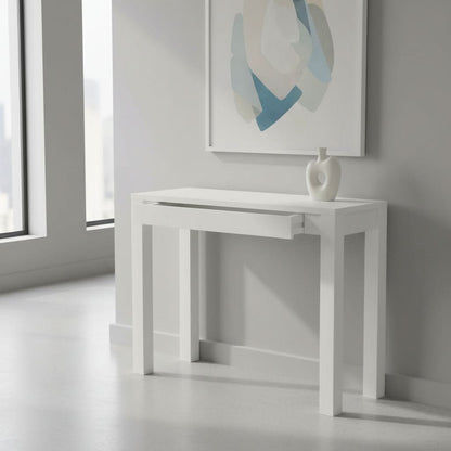 Tanaka Solid Mahogany Console Table 90cm with 1 Hidden Drawer in White - Chocolate Wood
