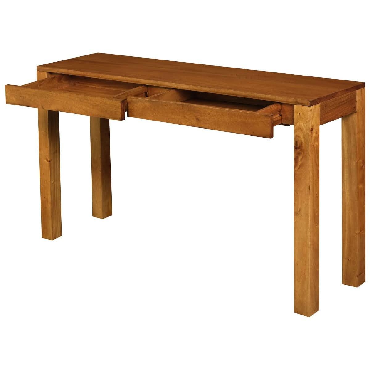 TANAKA SOLID MAHOGANY TIMBER CONSOLE TABLE WITH 2 HIDDEN DRAWERS IN LIGHT PECAN - MyChocolateWood