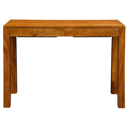 Tanaka Solid Mahogany Timber Desk 110cm with 2 Hidden Drawers in Light Pecan - Chocolate Wood