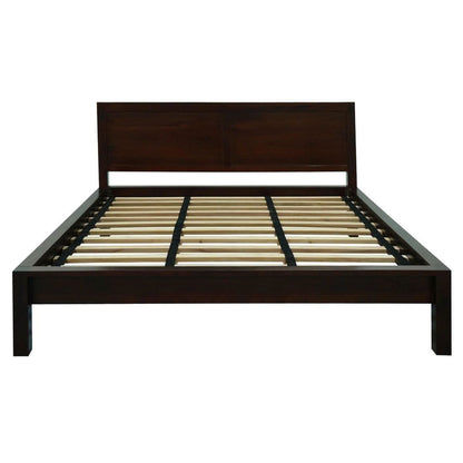 Tanaka Solid Mahogany Timber Queen Size Bed in Chocolate - Chocolate Wood
