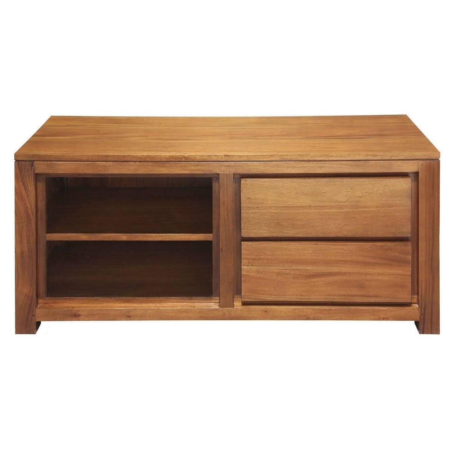 Tanaka Solid Mahogany TV Unit 120cm with 2 Drawers in Light Pecan - Chocolate Wood