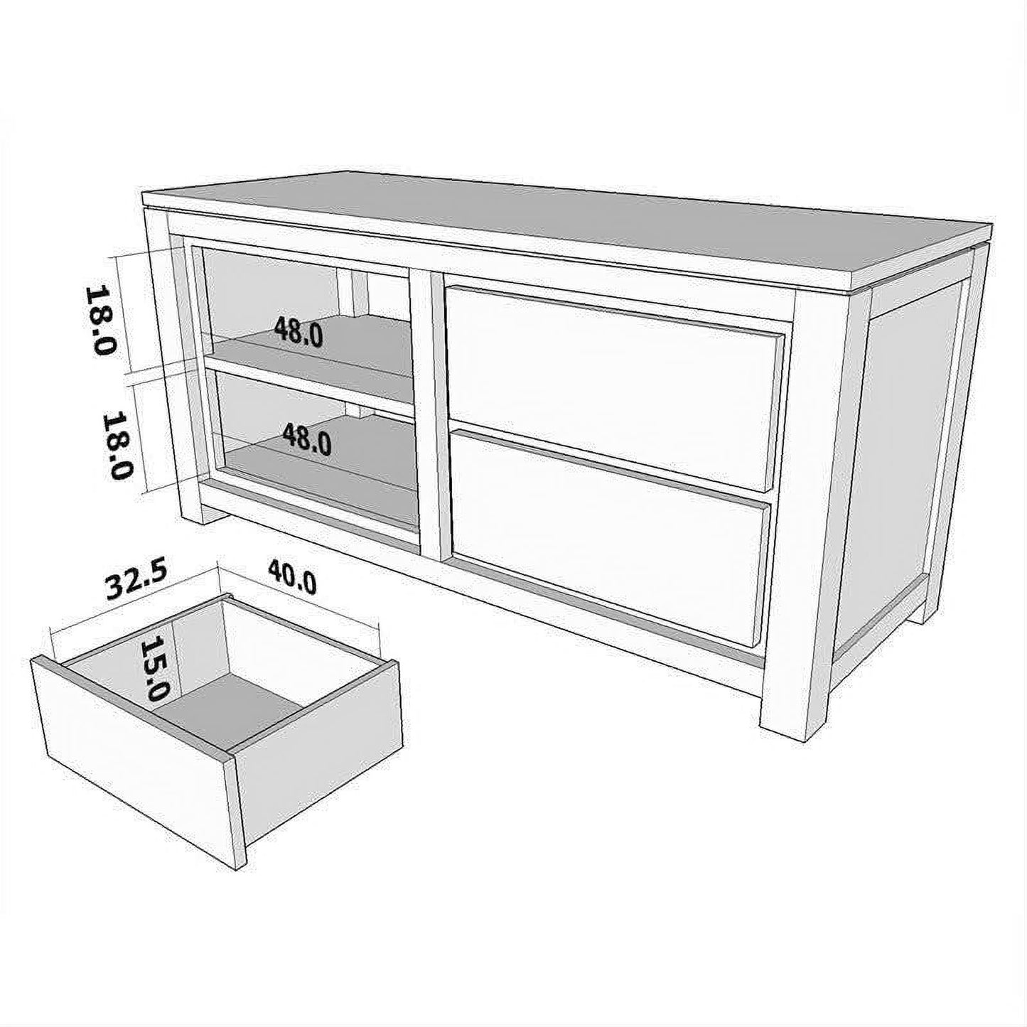 Tanaka Solid Mahogany TV Unit 120cm with 2 Drawers in Light Pecan - Chocolate Wood