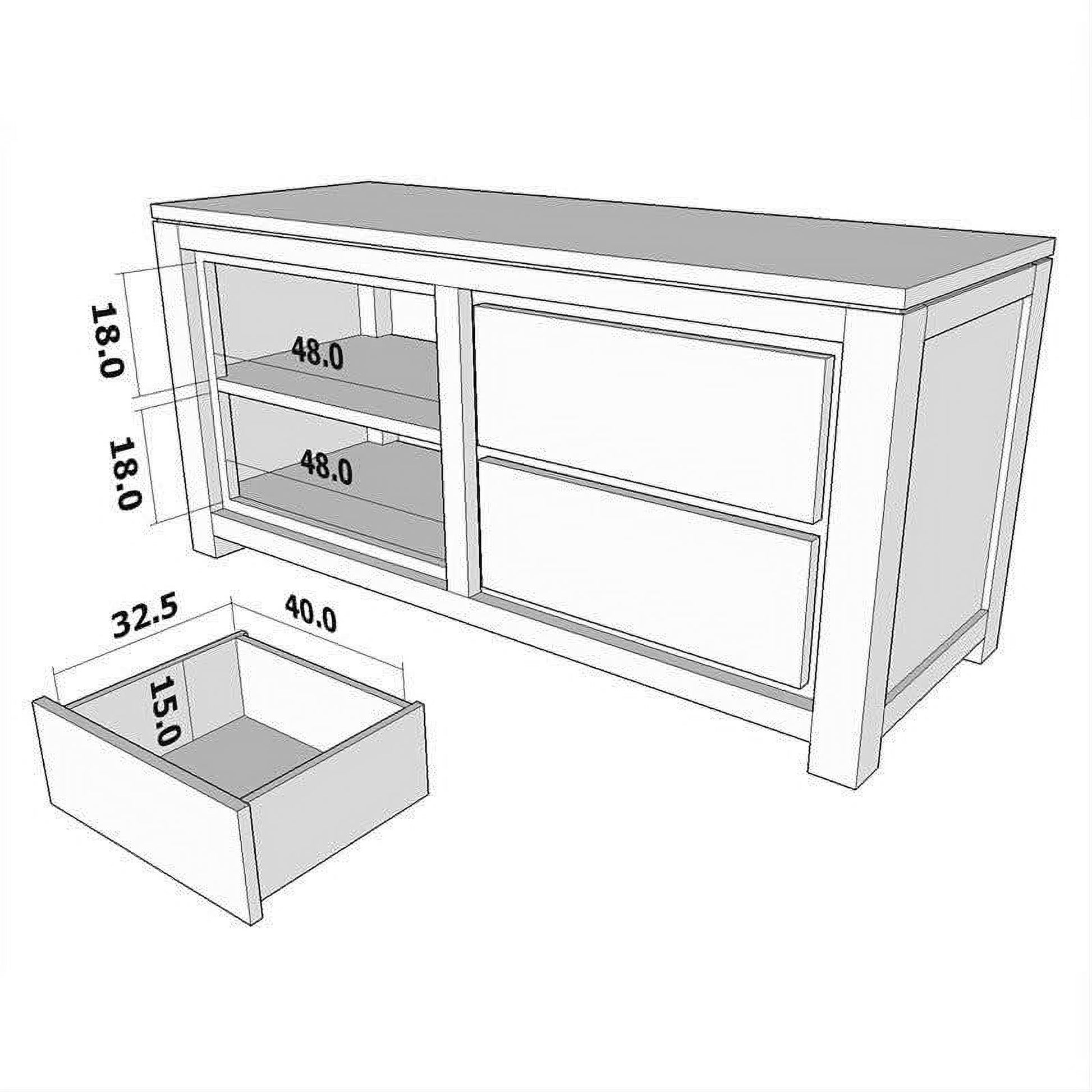 Tanaka Solid Mahogany TV Unit 120cm with 2 Drawers in Light Pecan - Chocolate Wood