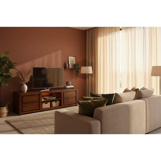 Tanaka Solid Mahogany TV Unit 170cm with 4 Drawers & 2 Shelves in Mahogany - Chocolate Wood