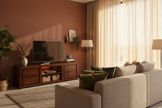 Tanaka Solid Mahogany TV Unit 170cm with 4 Drawers & 2 Shelves in Mahogany - Chocolate Wood