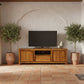 Tanaka Solid Mahogany TV Unit 160cm with 2 Doors & 1 Drawer in Light Pecan - Chocolate Wood