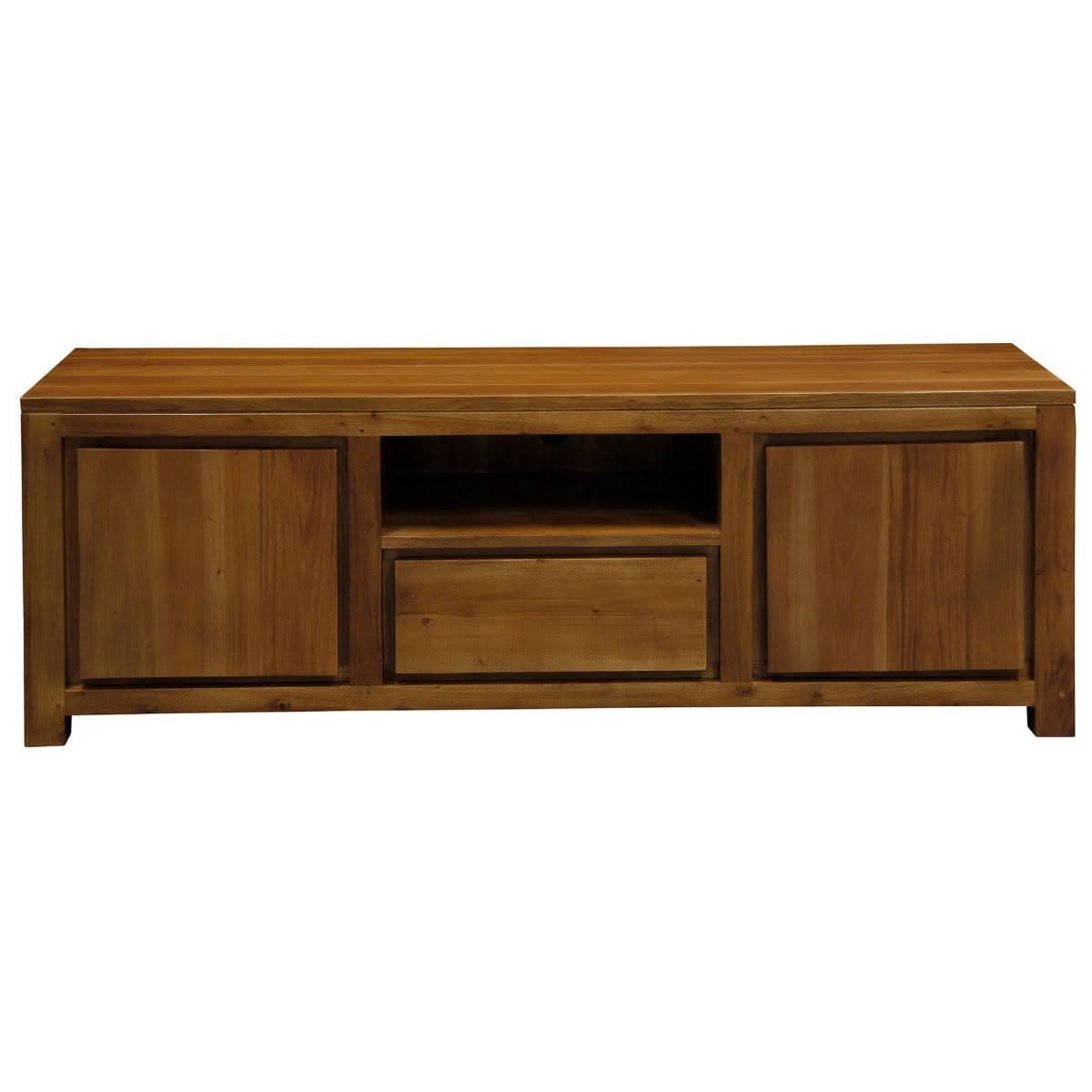 Tanaka Solid Mahogany TV Unit 160cm with 2 Doors & 1 Drawer in Light Pecan - Chocolate Wood