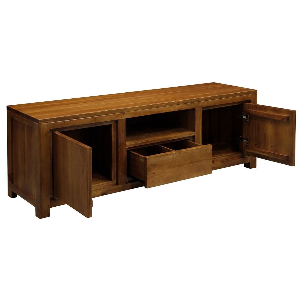 Tanaka Solid Mahogany TV Unit 160cm with 2 Doors & 1 Drawer in Light Pecan - Chocolate Wood