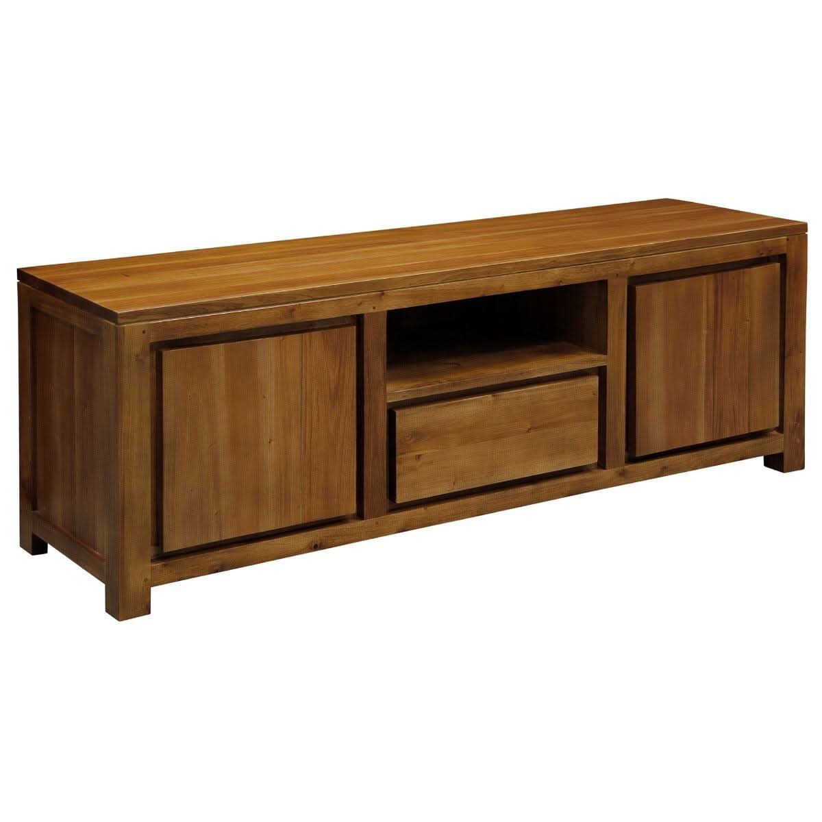Tanaka Solid Mahogany TV Unit 160cm with 2 Doors & 1 Drawer in Light Pecan - Chocolate Wood