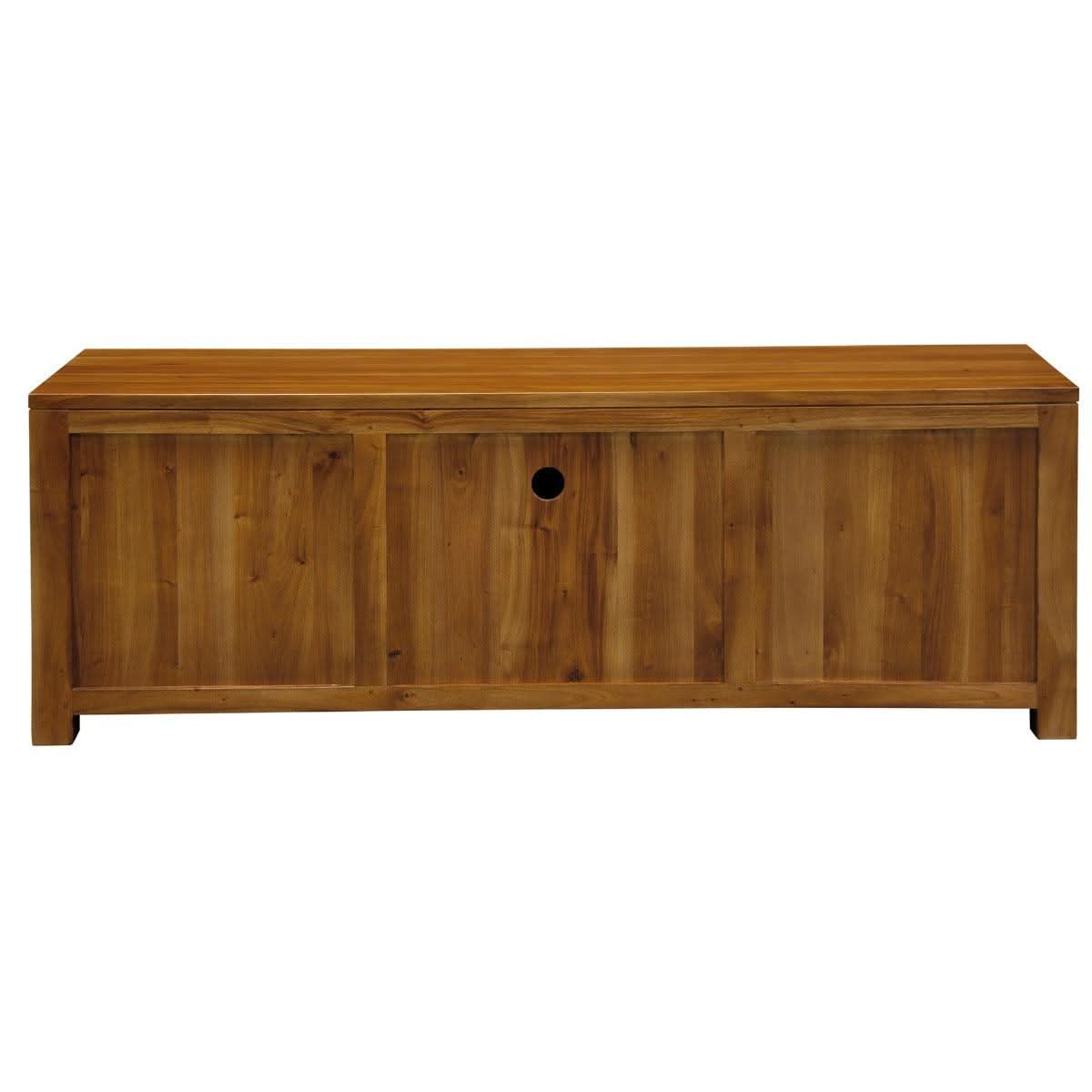 Tanaka Solid Mahogany TV Unit 160cm with 2 Doors & 1 Drawer in Light Pecan - Chocolate Wood