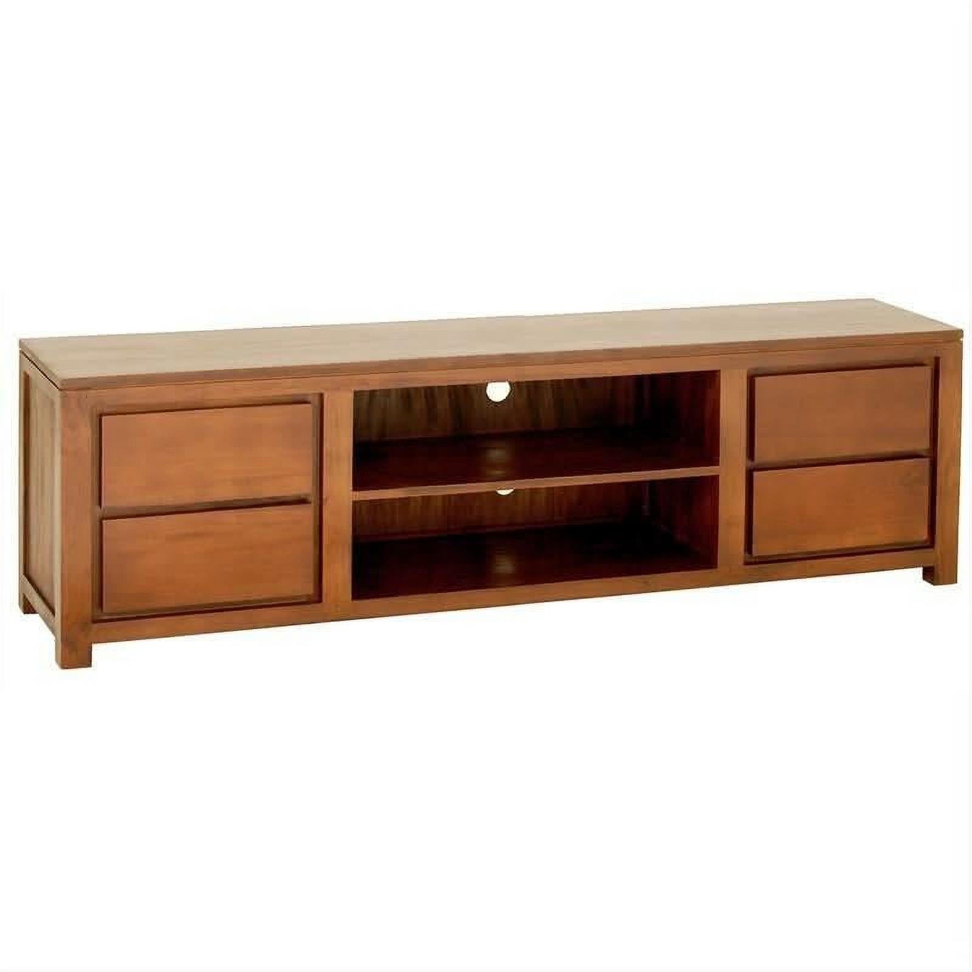 Tanaka Solid Mahogany TV / Entertainment Unit 200cm with 4 Drawers & 2 Shelves in Light Pecan - Chocolate Wood