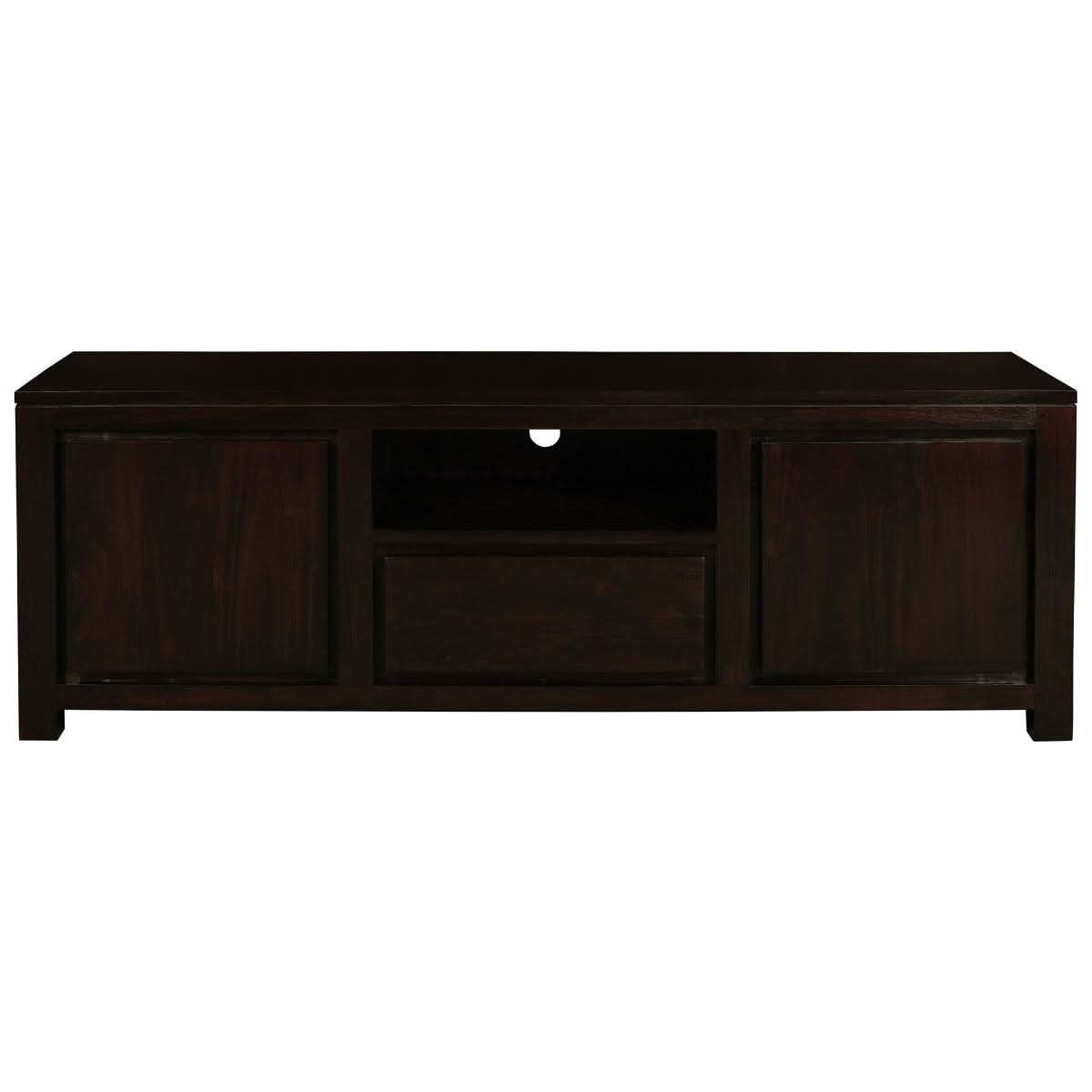 Tanaka Solid Mahogany TV Unit 160cm with 2 Doors & 1 Drawer in Chocolate - Chocolate Wood