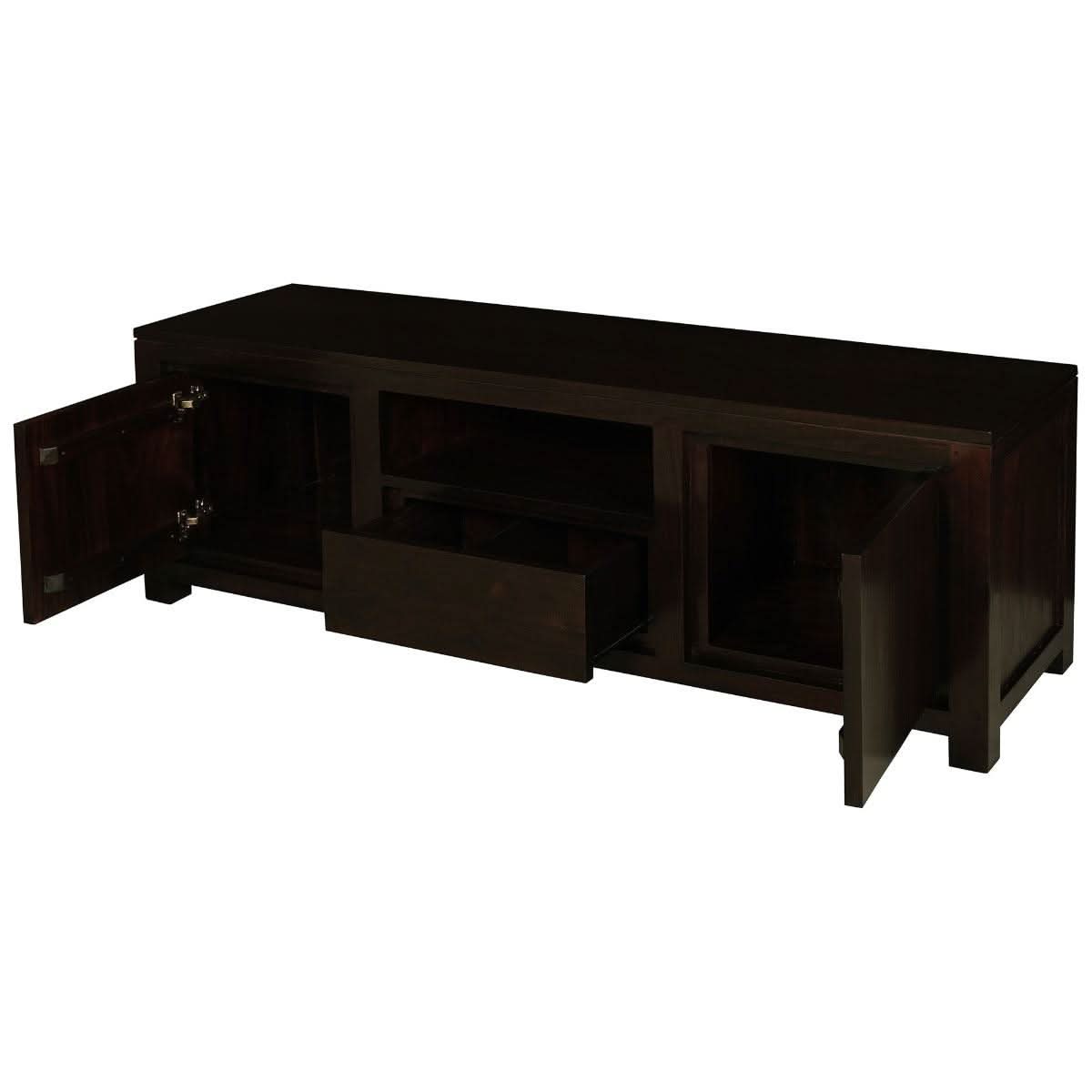 Tanaka Solid Mahogany TV Unit 160cm with 2 Doors & 1 Drawer in Chocolate - Chocolate Wood