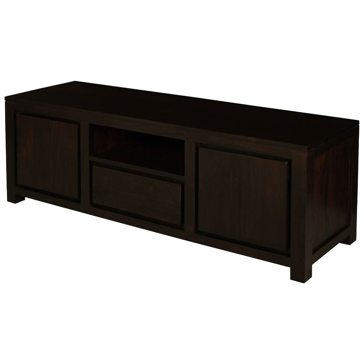 Tanaka Solid Mahogany TV Unit 160cm with 2 Doors & 1 Drawer in Chocolate - Chocolate Wood