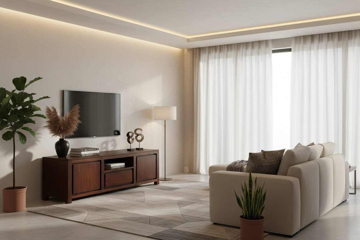TANAKA SOLID MAHOGANY TV UNIT WITH 2 DOORS & 1 DRAWER IN MAHOGANY 160CM - MyChocolateWood