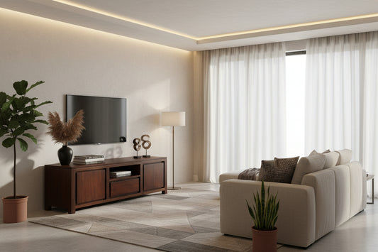 TANAKA SOLID MAHOGANY TV UNIT WITH 2 DOORS & 1 DRAWER IN MAHOGANY 160CM - MyChocolateWood