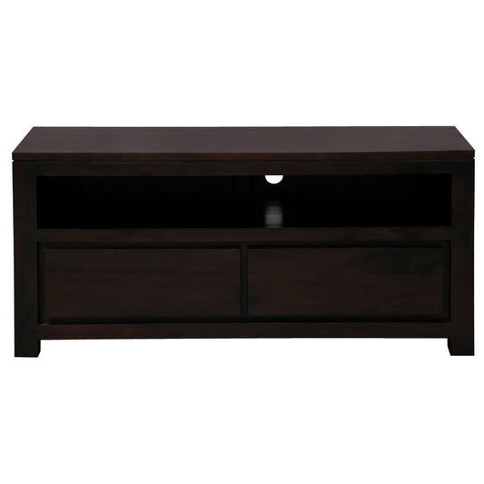 TANAKA SOLID MAHOGANY TV UNIT WITH 2 DRAWERS IN CHOCOLATE 120CM - MyChocolateWood