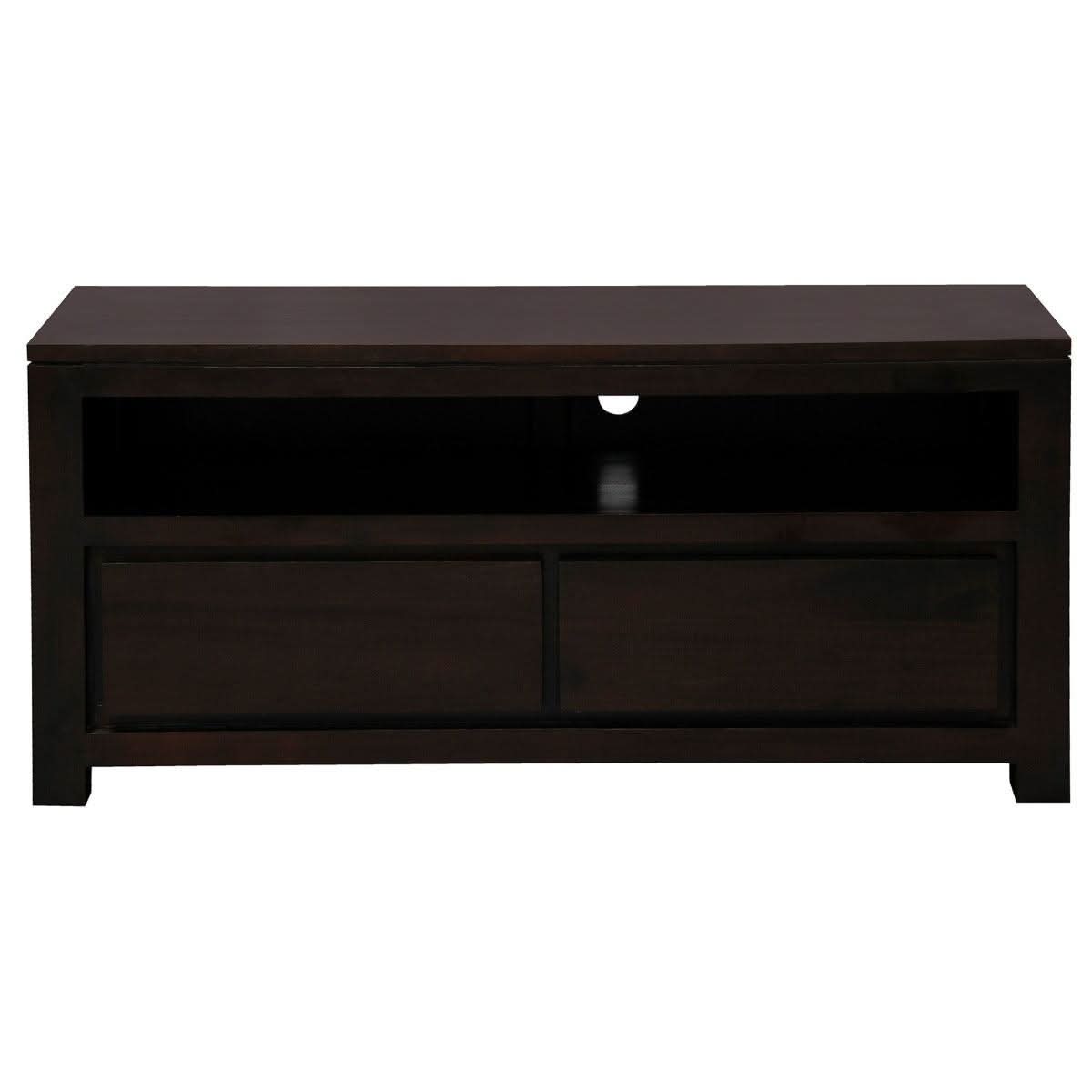 Tanaka Solid Mahogany TV Unit 120cm with 2 Drawers in Chocolate - Chocolate Wood