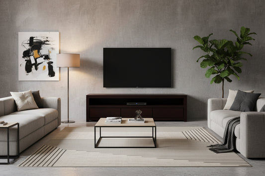 TANAKA SOLID MAHOGANY TV UNIT WITH 3 DRAWERS IN CHOCOLATE 190CM - MyChocolateWood