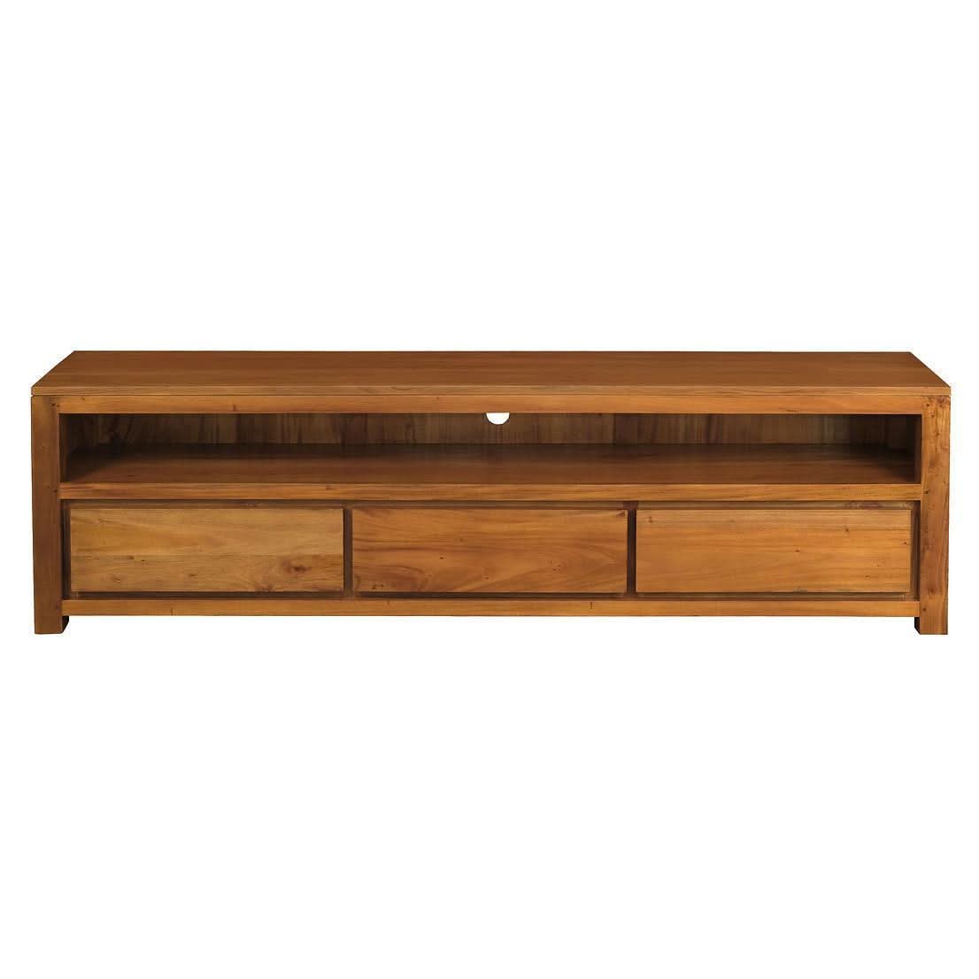 Tanaka Solid Mahogany TV Unit 190cm with 3 Drawers in Light Pecan - Chocolate Wood