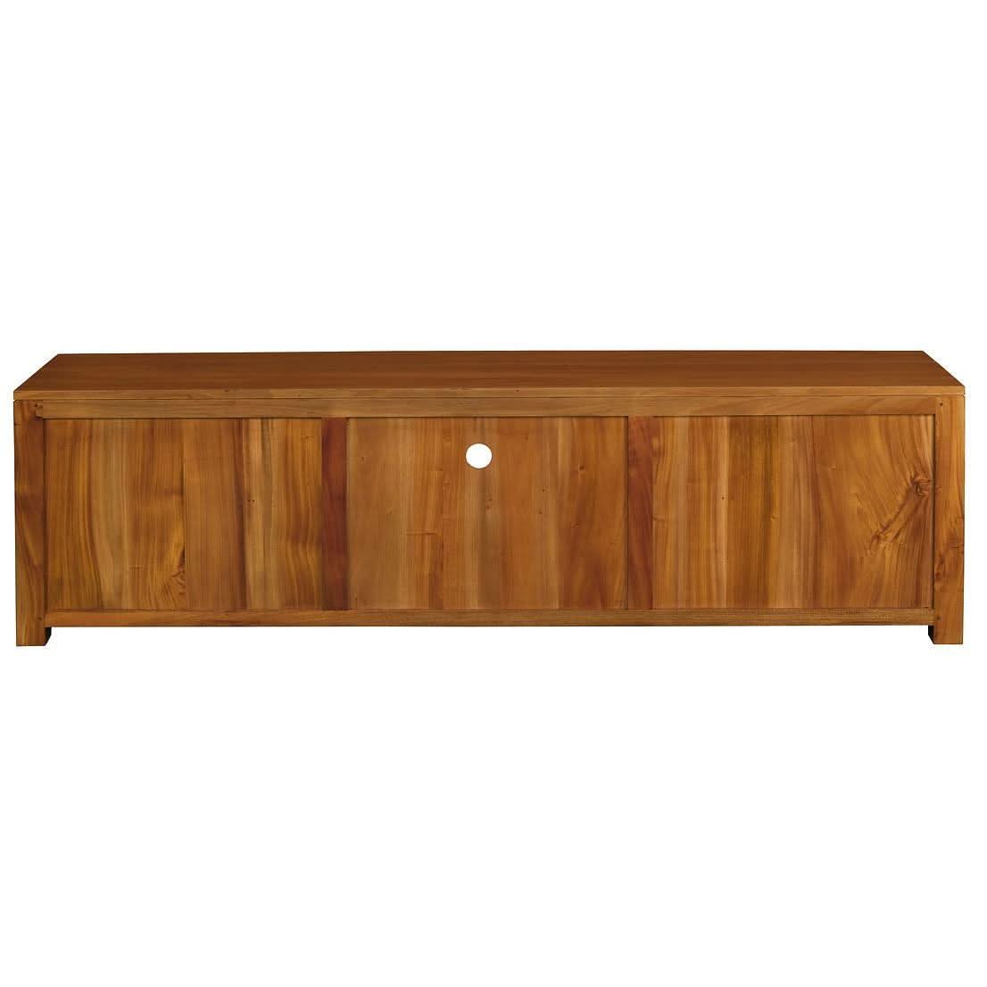 Tanaka Solid Mahogany TV Unit 190cm with 3 Drawers in Light Pecan - Chocolate Wood