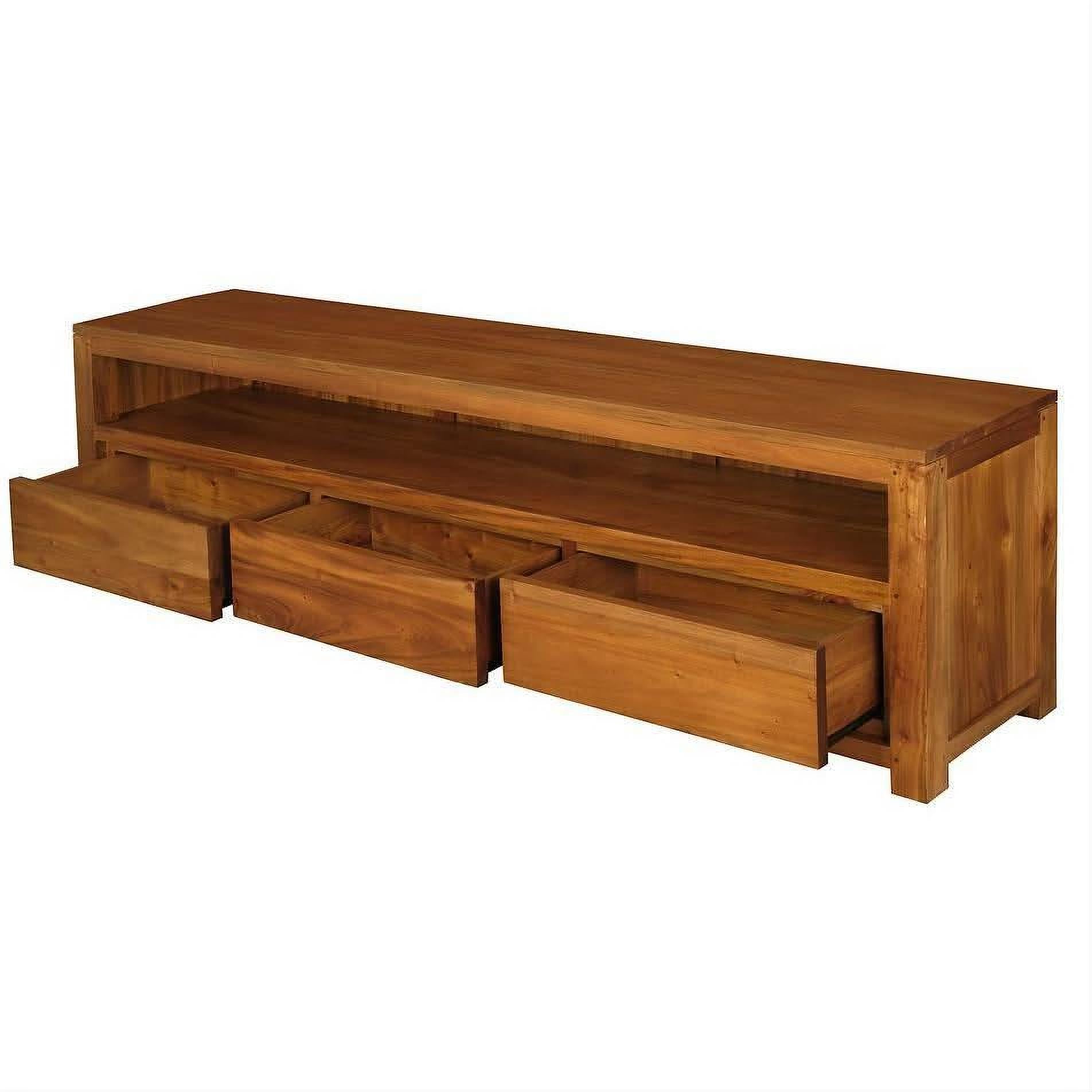 Tanaka Solid Mahogany TV Unit 190cm with 3 Drawers in Light Pecan - Chocolate Wood