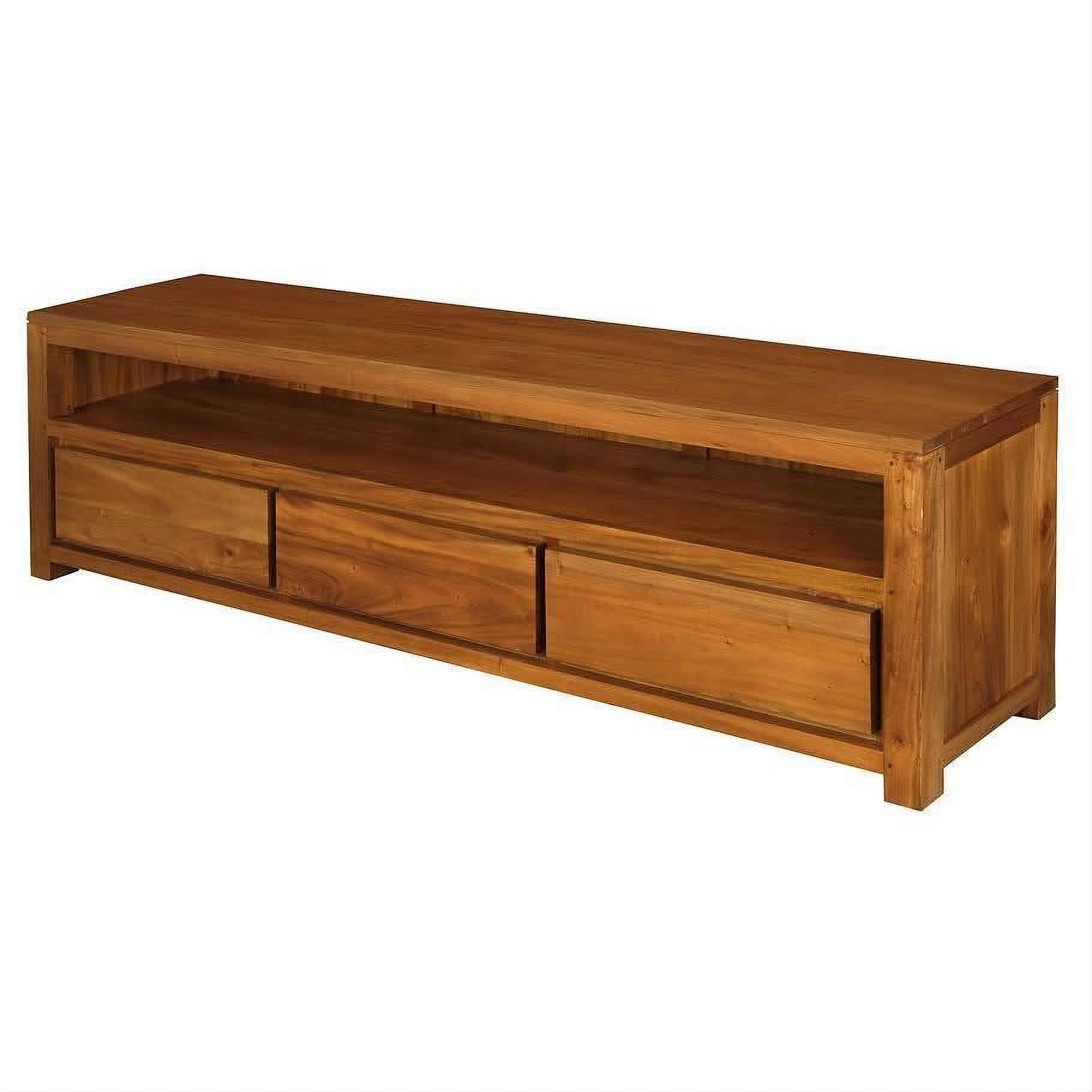 Tanaka Solid Mahogany TV Unit 190cm with 3 Drawers in Light Pecan - Chocolate Wood
