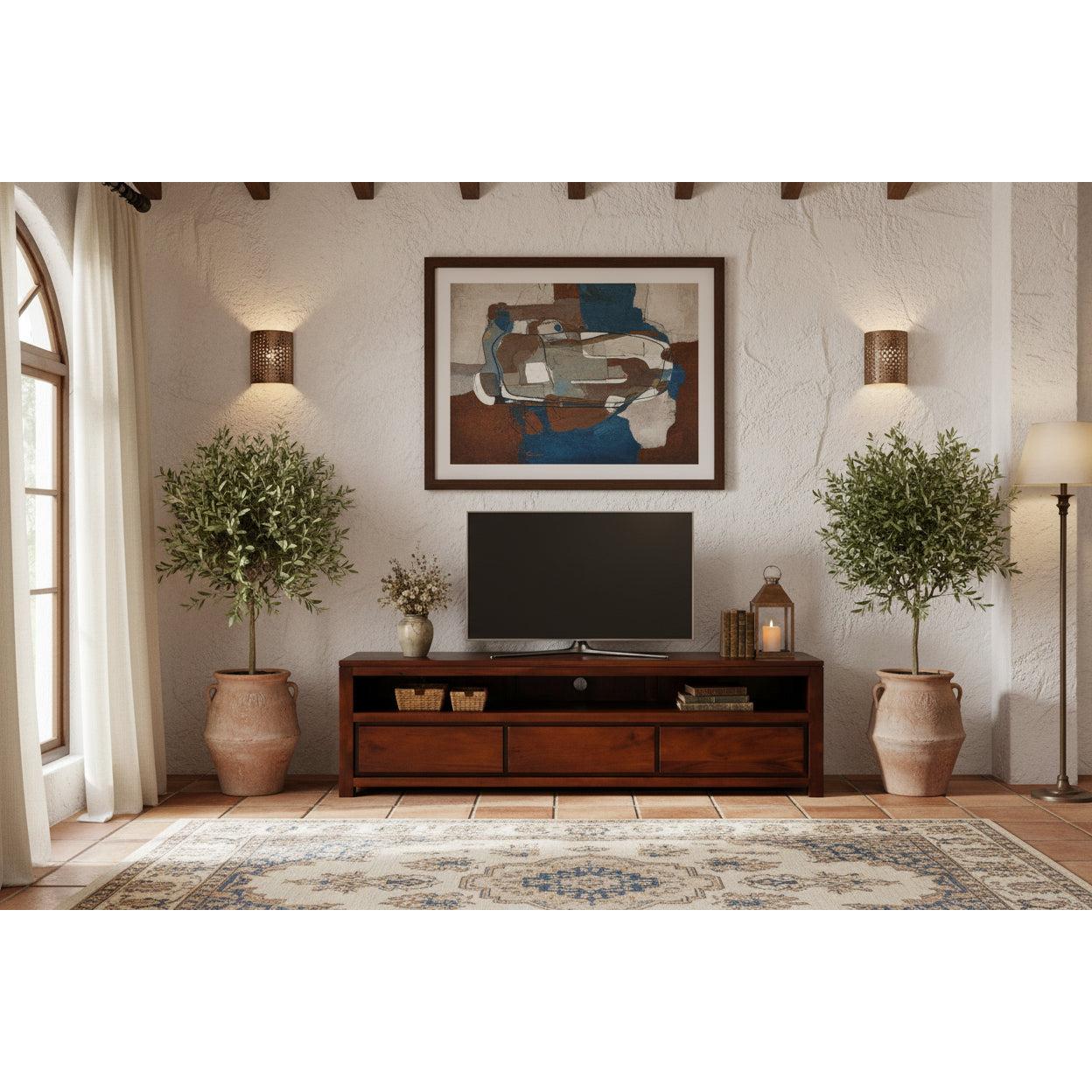 Tanaka Solid Mahogany TV Unit 190cm with 3 Drawers in Mahogany - Chocolate Wood