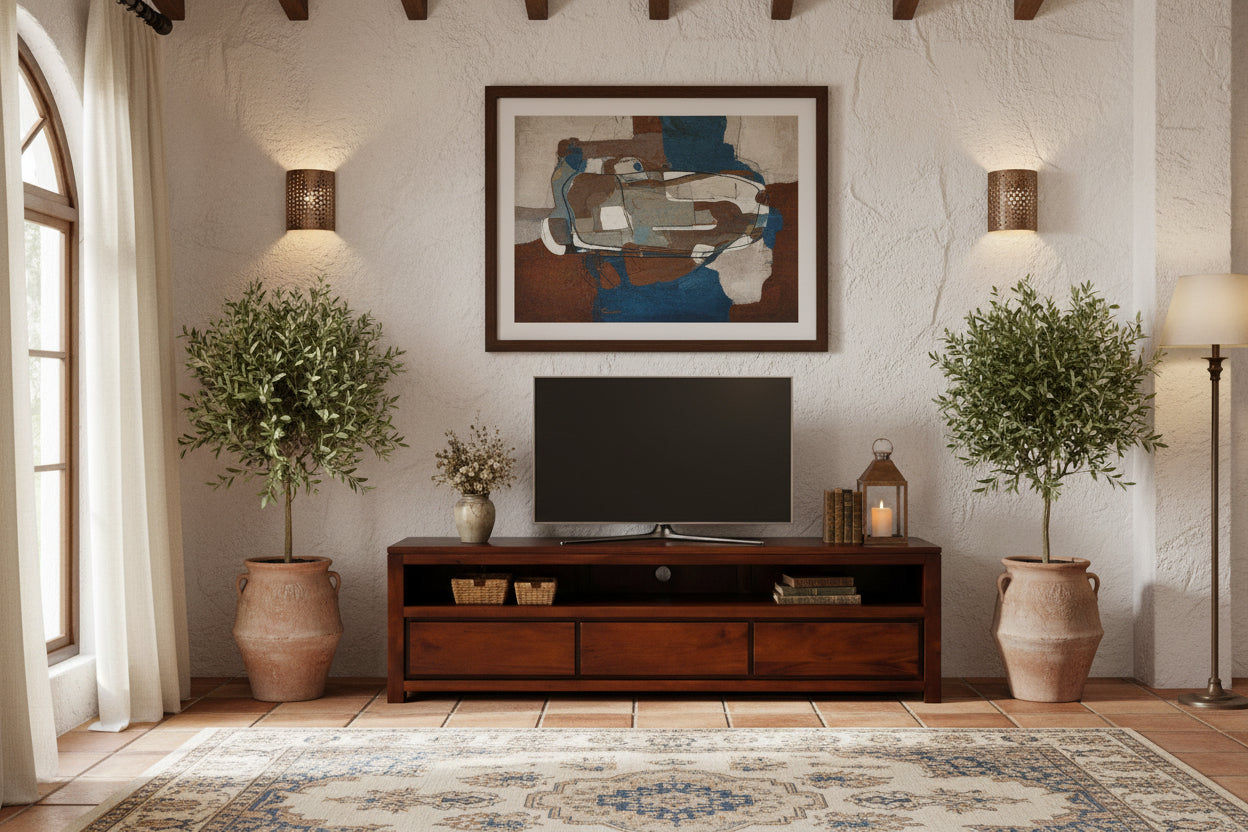 TANAKA SOLID MAHOGANY TV UNIT WITH 3 DRAWERS IN MAHOGANY 190CM