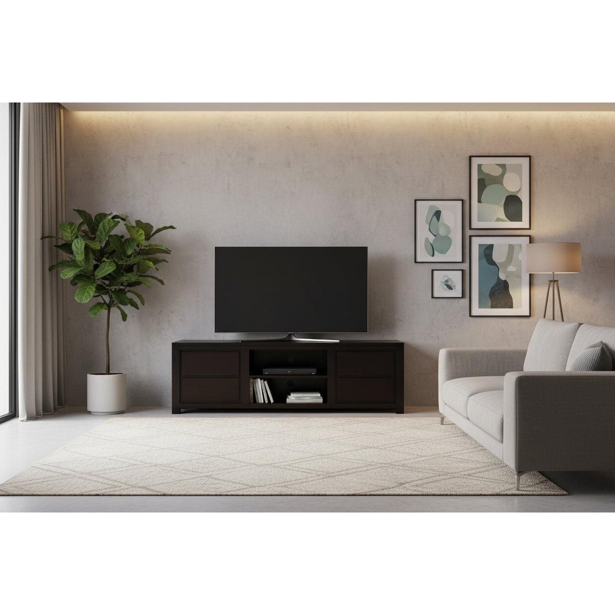 Tanaka Solid Mahogany TV Unit 170cm with 4 Drawers & 2 Shelves in Chocolate - Chocolate Wood