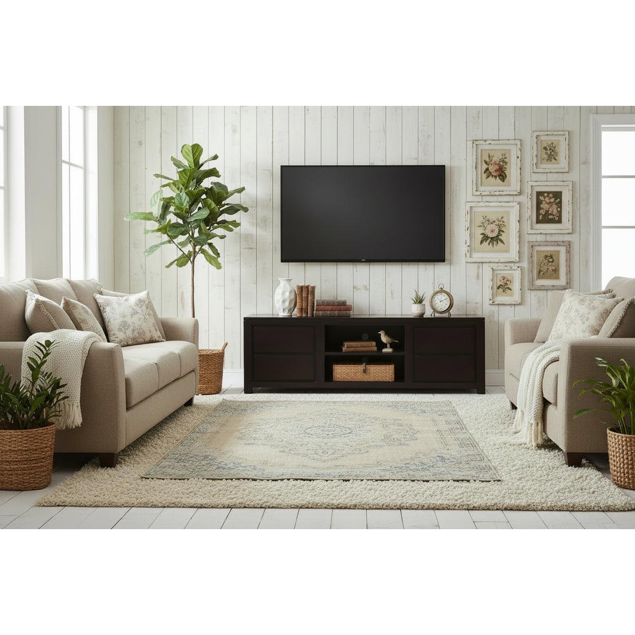Tanaka Solid Mahogany TV Unit 170cm with 4 Drawers & 2 Shelves in Chocolate - Chocolate Wood