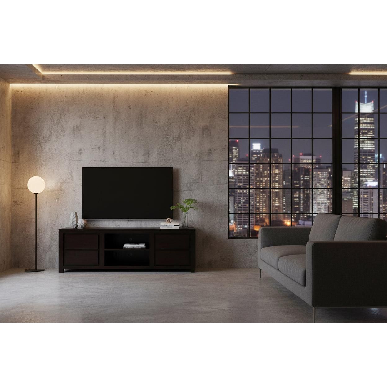 Tanaka Solid Mahogany TV Unit 170cm with 4 Drawers & 2 Shelves in Chocolate - Chocolate Wood