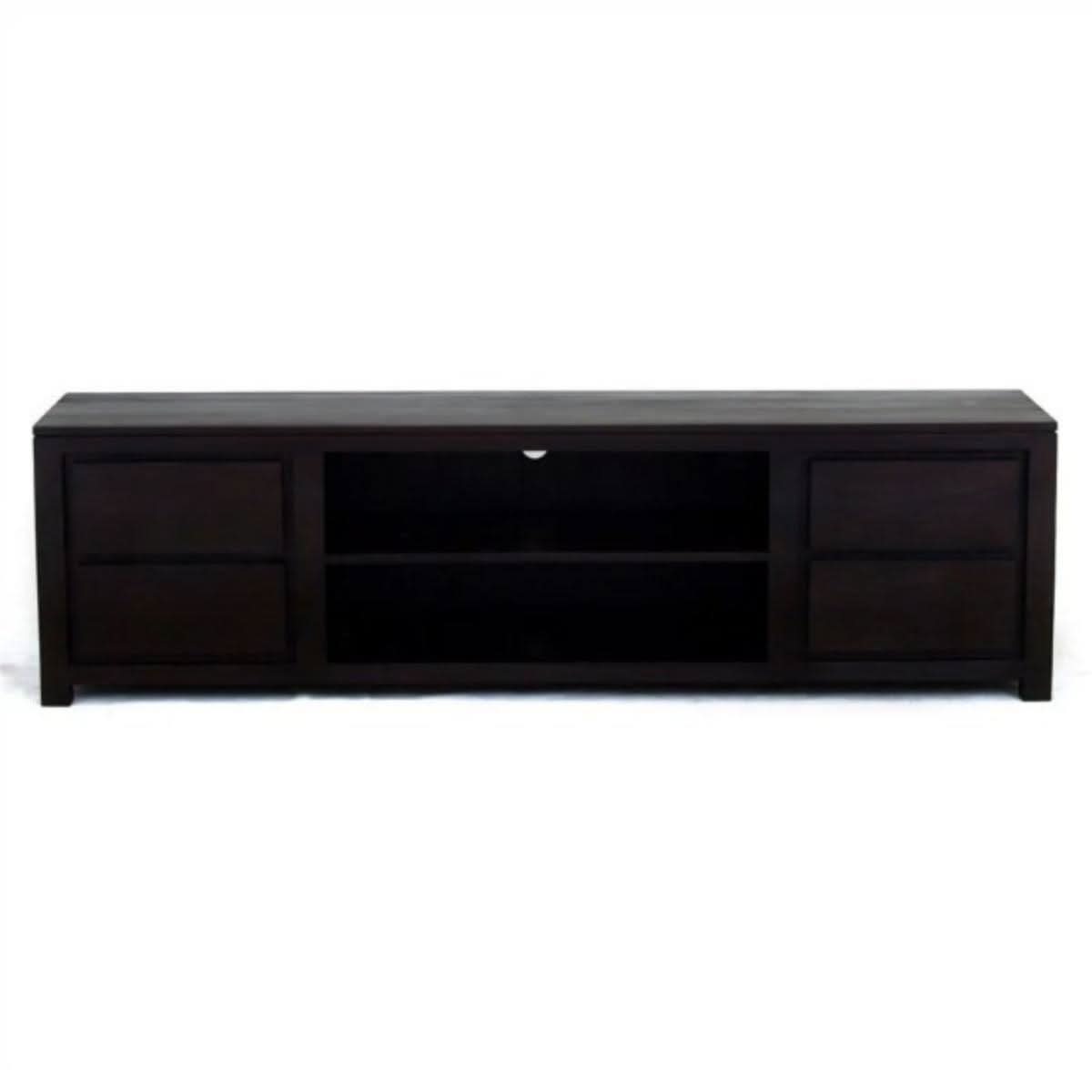 TANAKA SOLID MAHOGANY TV UNIT WITH 4 DRAWERS & 2 SHELVES IN CHOCOLATE 200CM - MyChocolateWood