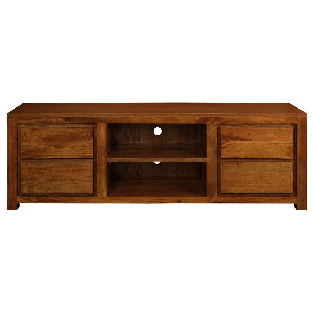 Tanaka Solid Mahogany TV Unit 170cm with 4 Drawers & 2 Shelves in Light Pecan - Chocolate Wood