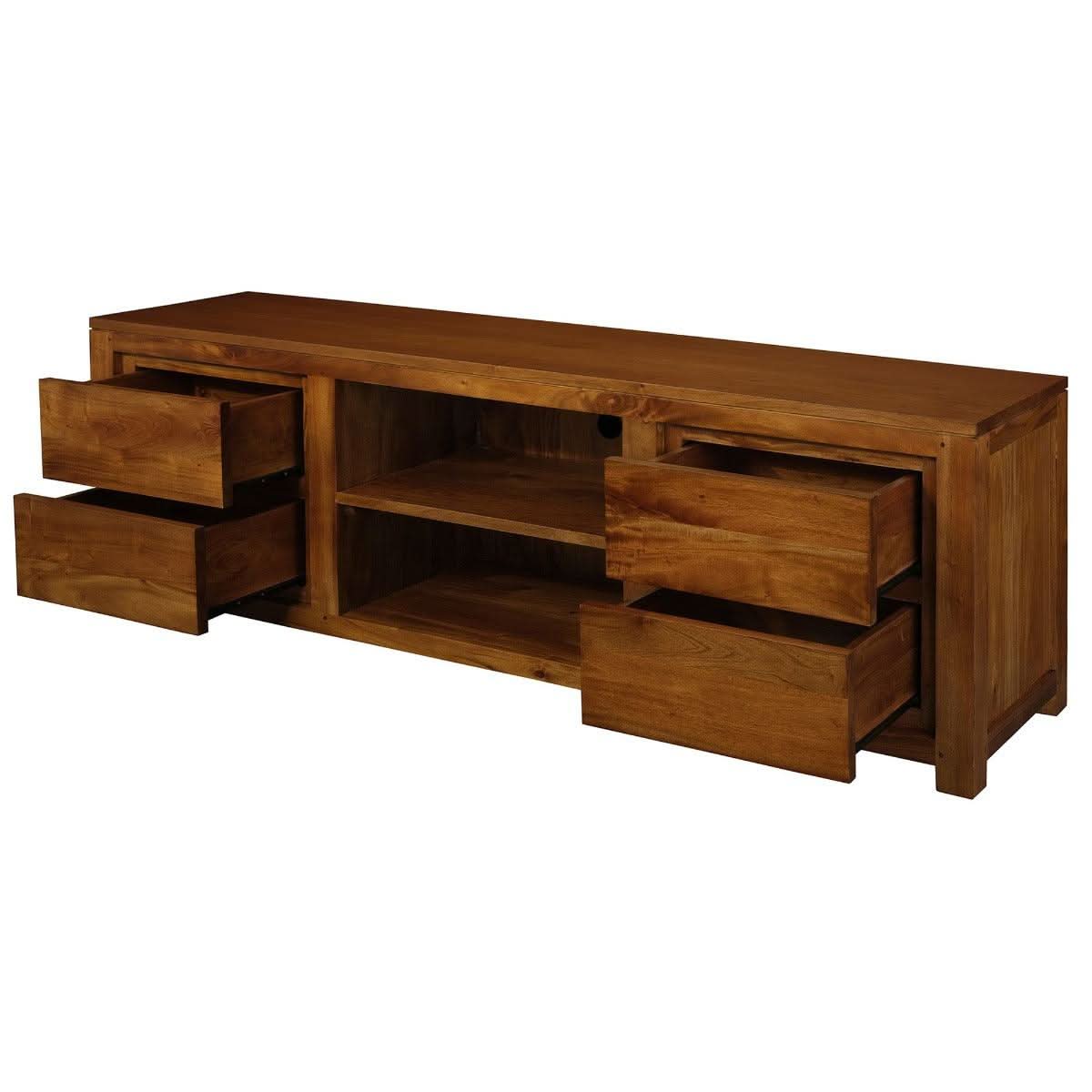 Tanaka Solid Mahogany TV Unit 170cm with 4 Drawers & 2 Shelves in Light Pecan - Chocolate Wood