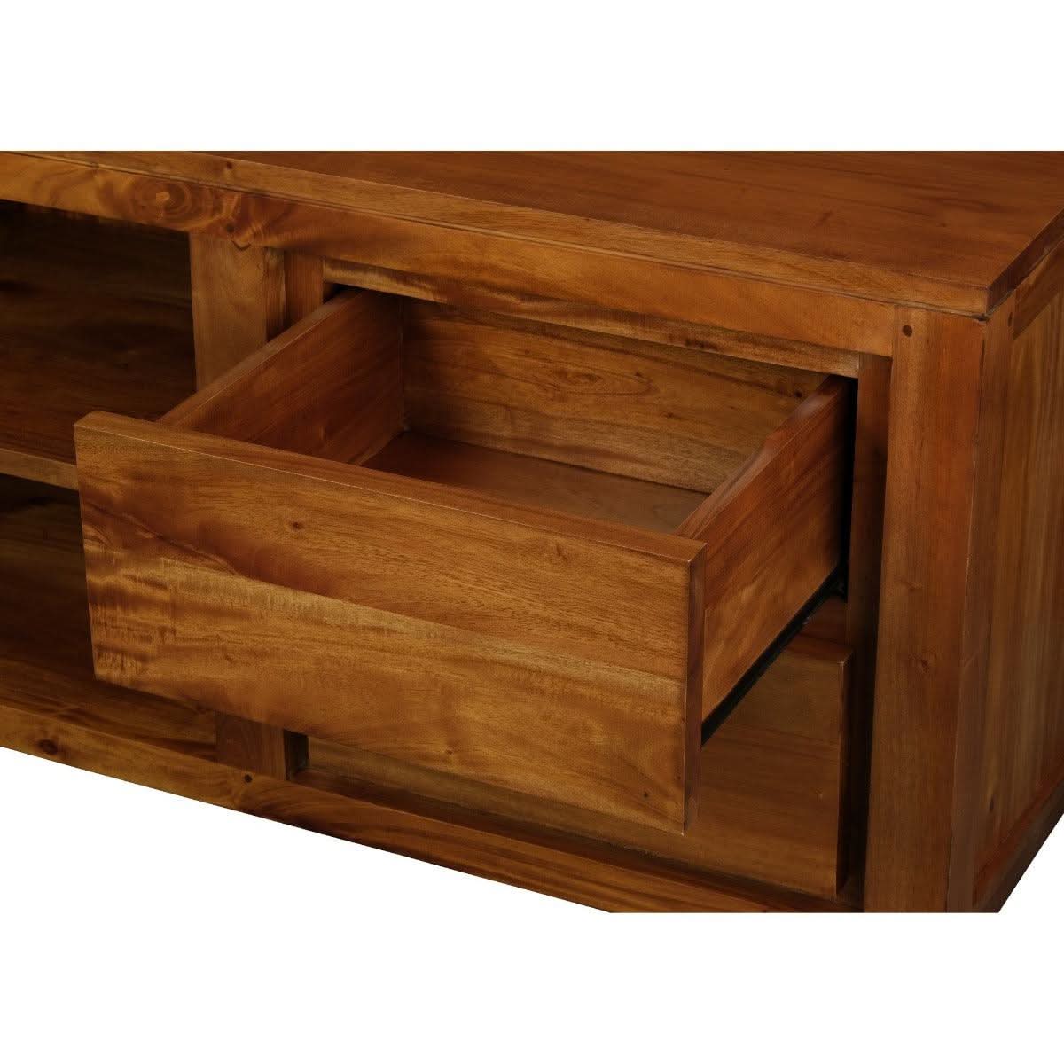 Tanaka Solid Mahogany TV Unit 170cm with 4 Drawers & 2 Shelves in Light Pecan - Chocolate Wood