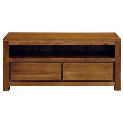 Tanaka Solid Mahogany TV Unit 120cm with 2 Drawers in Light Pecan - Chocolate Wood