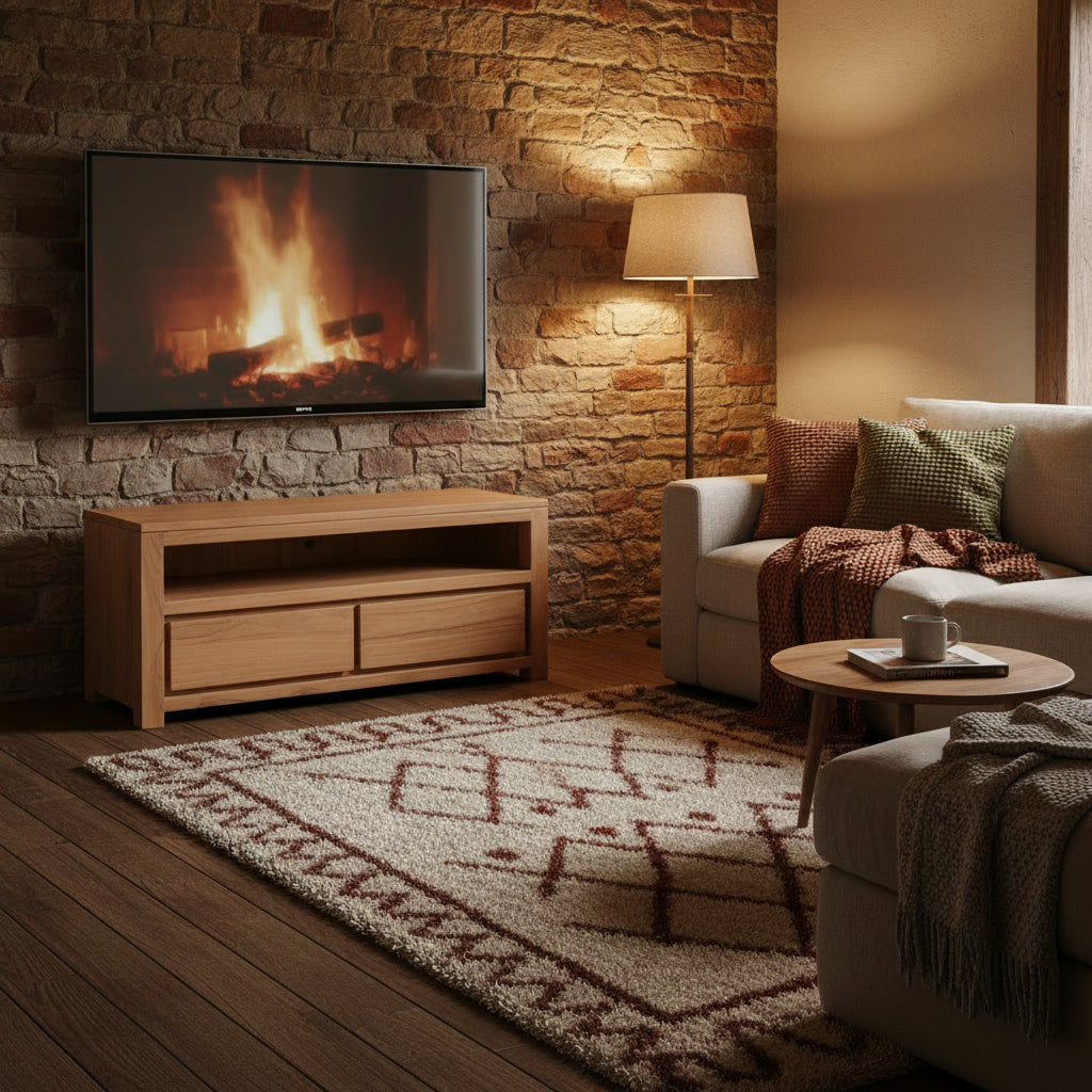 TANAKA SOLID MINDI WOOD 120CM TV UNIT WITH 2 DRAWERS IN NATURAL - MyChocolateWood