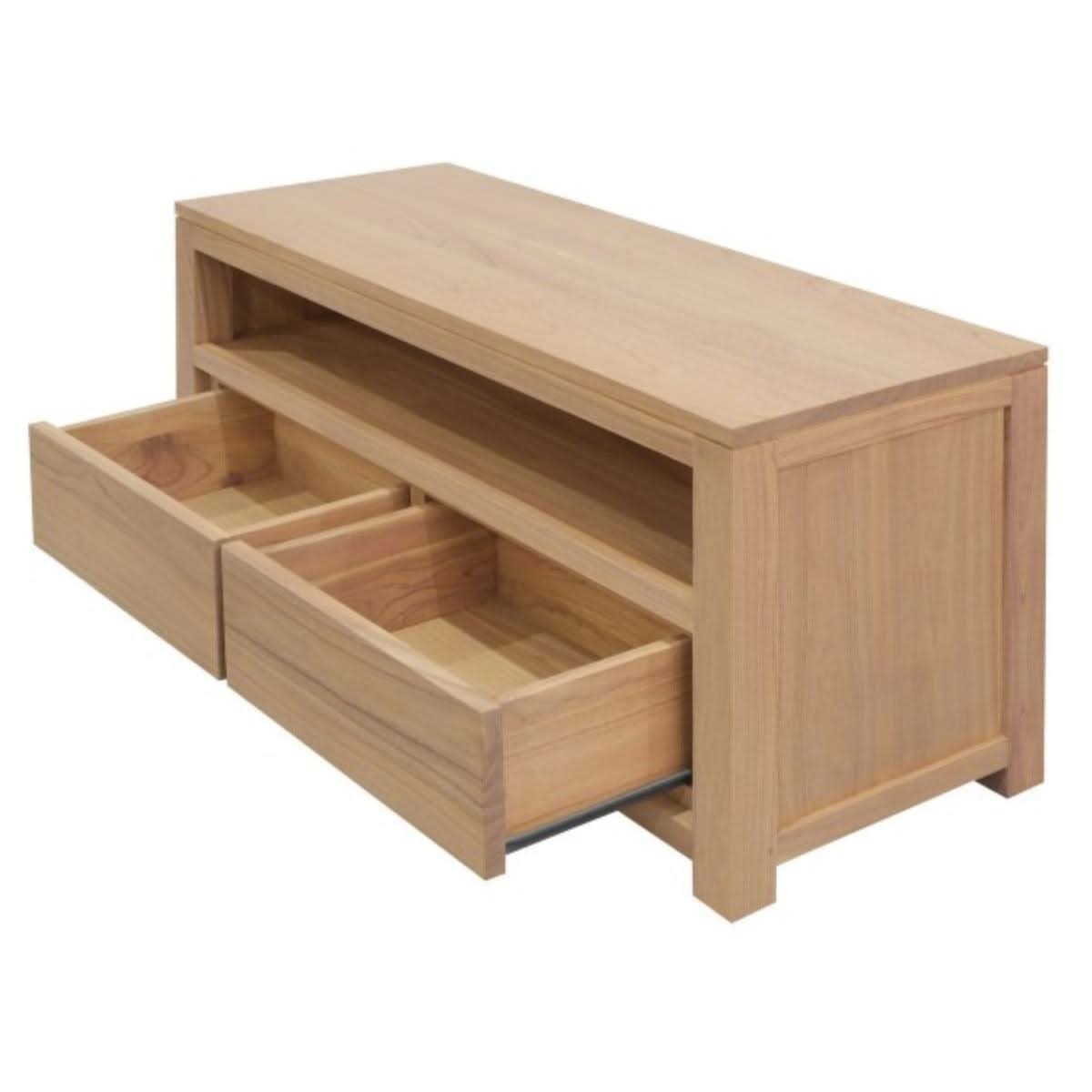TANAKA SOLID MINDI WOOD 120CM TV UNIT WITH 2 DRAWERS IN NATURAL - MyChocolateWood