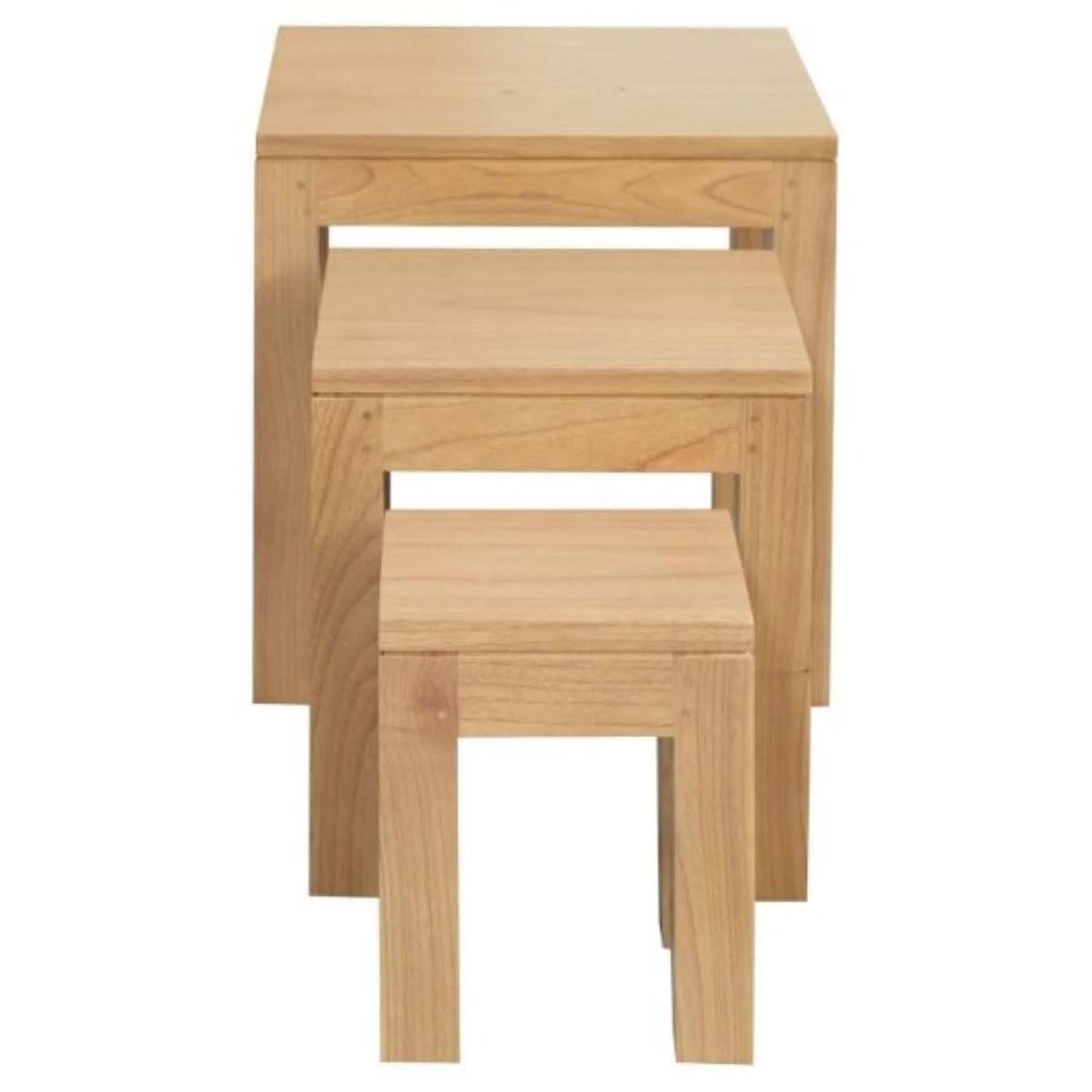 Tanaka Solid Mindi Wood Nest of Tables in Natural