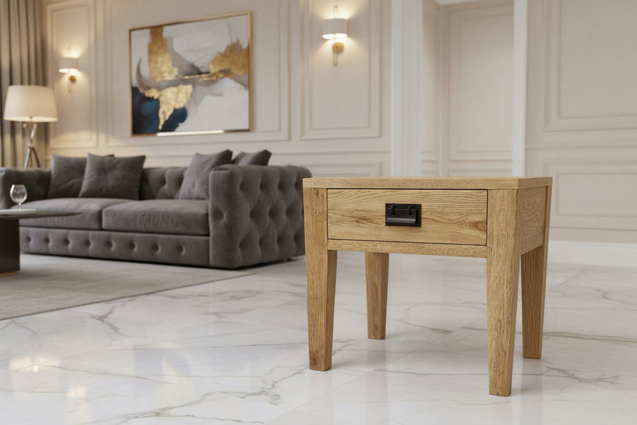 TARA SOLID OAK 1 DRAWER LAMP TABLE/SIDE TABLE NATURAL - MyChocolateWood