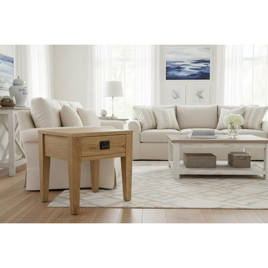 TARA SOLID OAK 1 DRAWER LAMP TABLE/SIDE TABLE NATURAL - MyChocolateWood