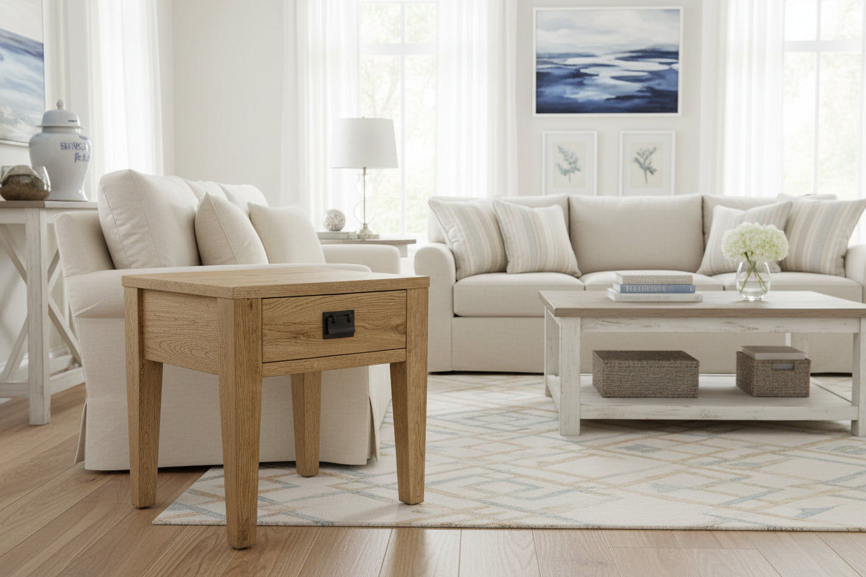 TARA SOLID OAK 1 DRAWER LAMP TABLE/SIDE TABLE NATURAL - MyChocolateWood