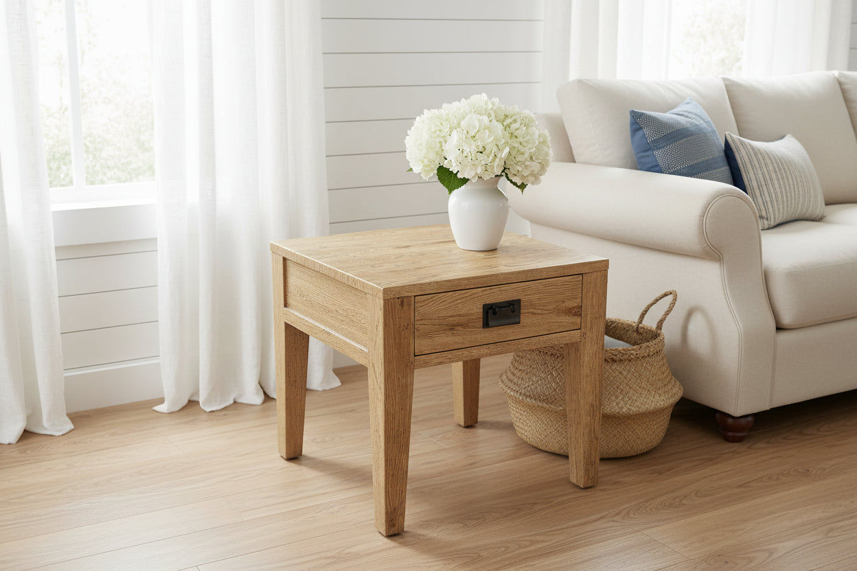 TARA SOLID OAK 1 DRAWER LAMP TABLE/SIDE TABLE NATURAL - MyChocolateWood